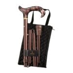 Gastrock Folding Walking Cane Pearl Bronze — 4-piece folding aluminium walking cane with derby grip in bronze pearl acetate and quilted bag