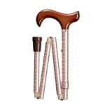 Gastrock Folding Walking Cane Derby Baroque — Elegant folding aluminium walking cane with dark wood derby grip and brown-beige baroque ornament shaft