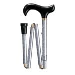 Gastrock Folding Walking Cane Derby Blossom Ice Blue — Elegant folding aluminium walking cane with derby wood grip and ice-blue blossom-patterned shaft