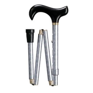 Gastrock Folding Walking Cane Derby Blossom Ice Blue — Elegant folding aluminium walking cane with derby wood grip and ice-blue blossom-patterned shaft