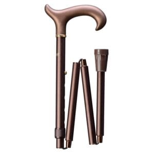 Gastrock Folding Walking Cane Derby Bronze — Elegant folding aluminium walking cane with soft acetate derby grip on bronze satin shaft