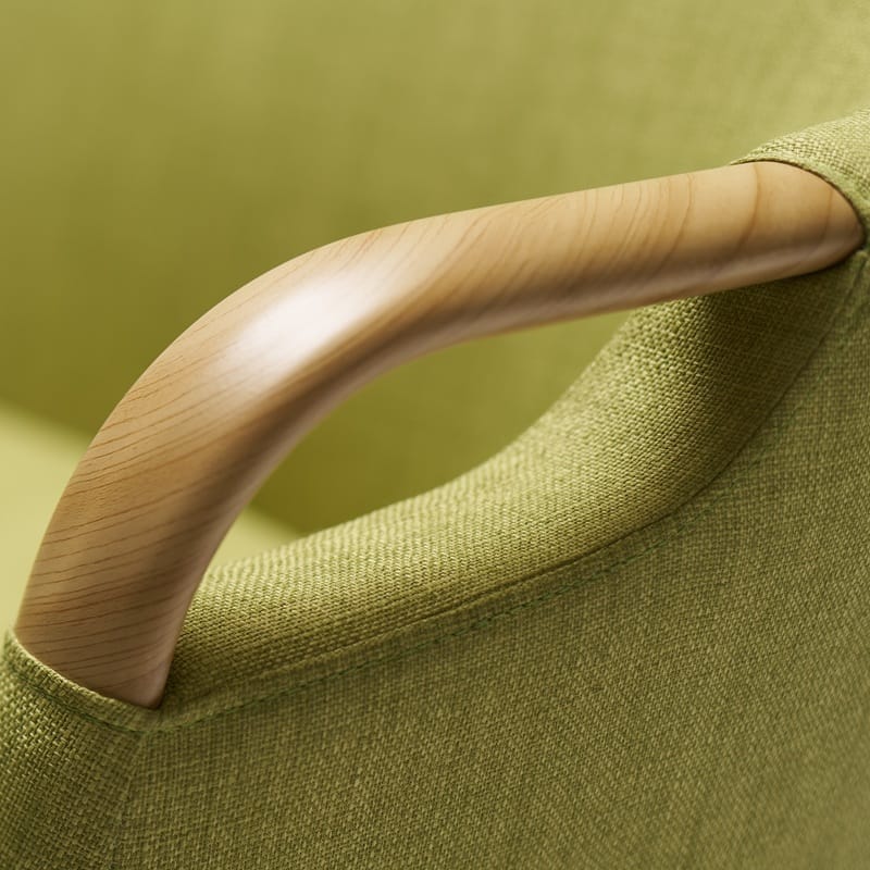 Trust Care Lets Sit Up sit-to-stand chair in green, armrest handle close-up