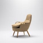 Trust Care Lets Sit Up - beige chair, with the seat tilted up Trust Care Lets Sit Up sit-to-stand chair in beige, with the seat tilted up