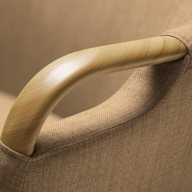 Trust Care Lets Sit Up sit-to-stand chair in beige, armrest handle close-up