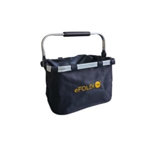 eFOLDi korg Compass Lite – black förvaringskorg with eFOLDi-logga, metallram and handle, tillbehör foldable mobility scooter