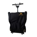 Skyddsväska eFOLDi Lite with armstöd – black transportväska with eFOLDi-logga and foldable mobility scooter inuti