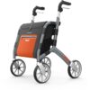 Trust Care Lets Shop rollator in silver with the grey and orange shopping bag
