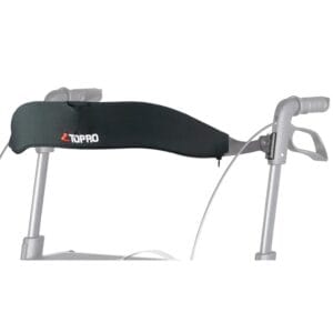 Topro Troja Original back support – padded black strap mounted between the rollator handles