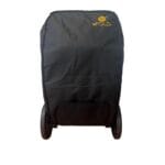 eFOLDi Navigator protective bag – black fabric cover over the folded powerchair with the wheels left free