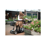 At the garden centre Woman driving at a garden centre holding a flower pot in one hand