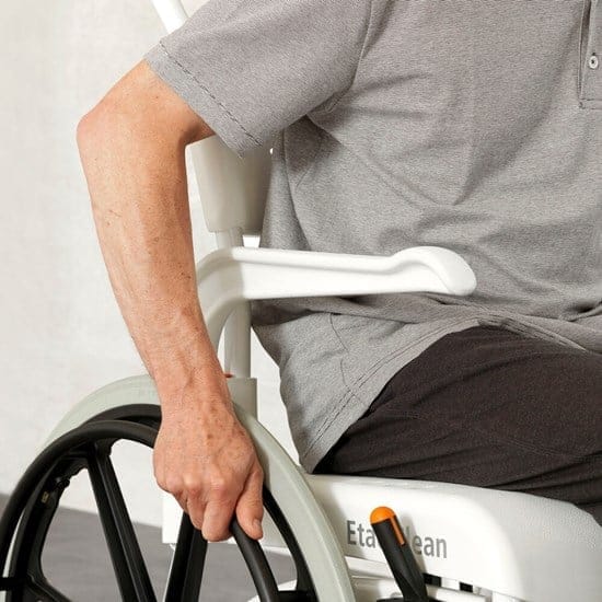 Etac Clean 24 shower wheelchair with drive wheels for self-propelling