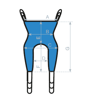 Diagram of the Drive Comfort sling with the measuring points A to G marked
