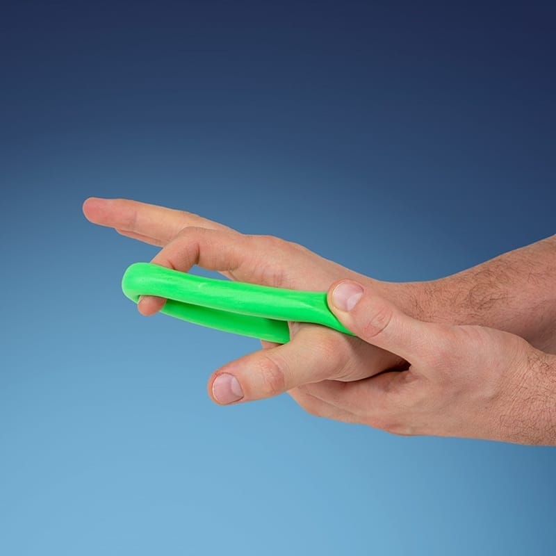 Green putty rolled into a roll between the fingers