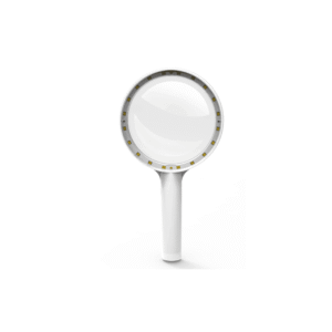The magnifier from the front with the LED lights visible in the frame around the lens