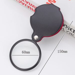 The magnifier unfolded with 60 mm marked for the lens and 150 mm total length