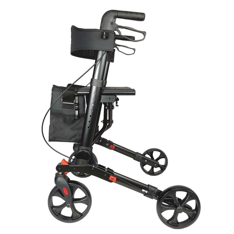 The rollator folded across its width next to the removed bag