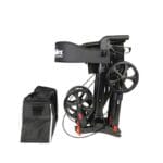 Black Panther Compact from behind The rollator from behind at an angle, showing the back strap and frame