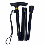 RBP folding cane Basic in black anodised aluminium folded into four sections with adjustable height