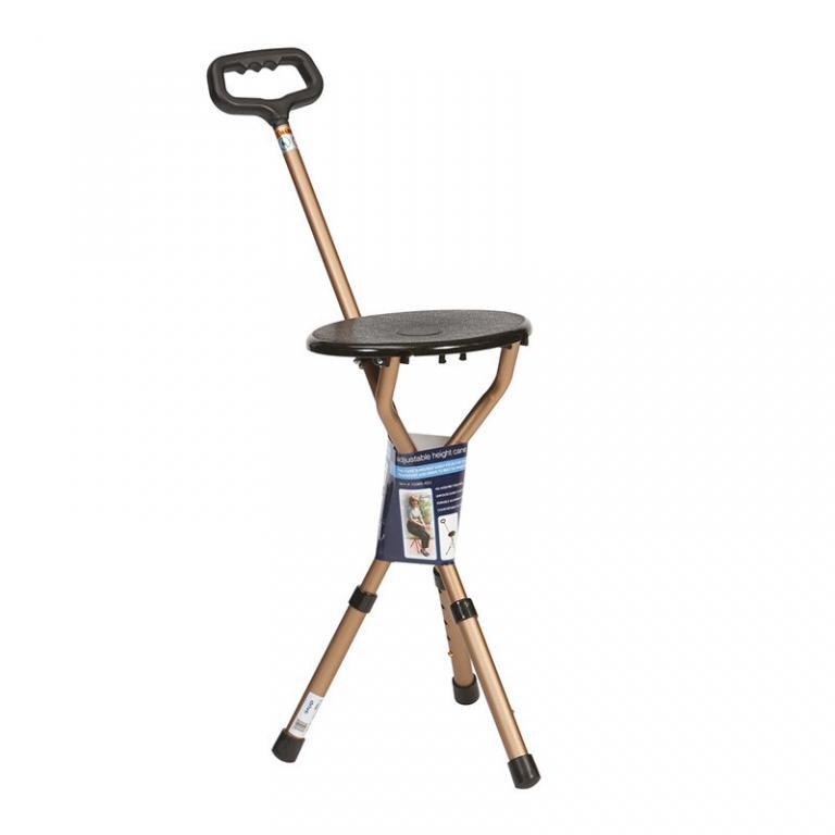 Practical cane with built-in seat for resting