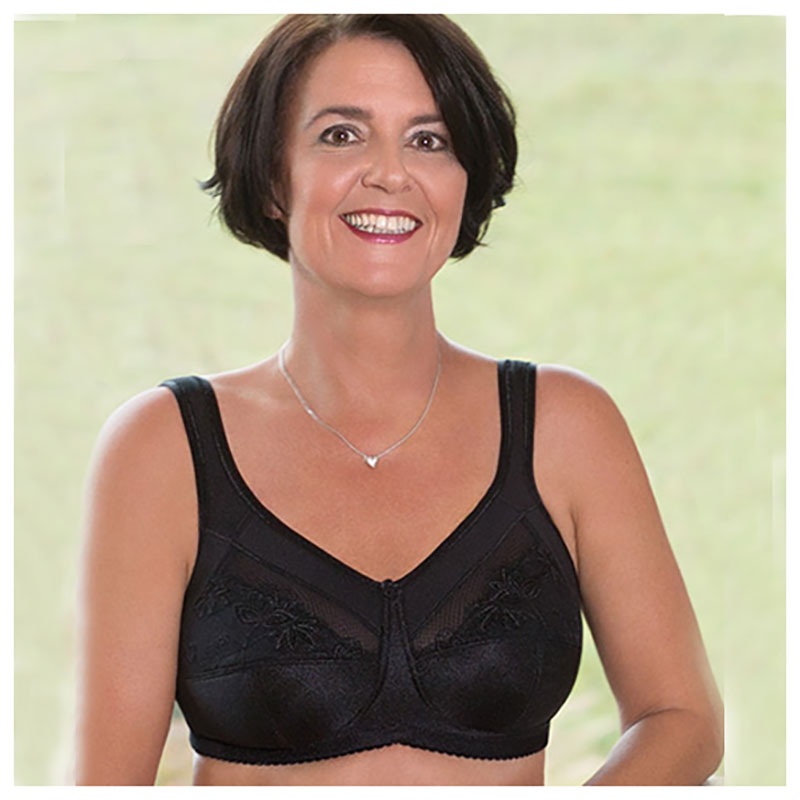 Camp Scandinavia Femina Bra - elegant and supportive specially designed bra Camp Scandinavia Femina Bra in black with embroidered flower pattern and supportive design