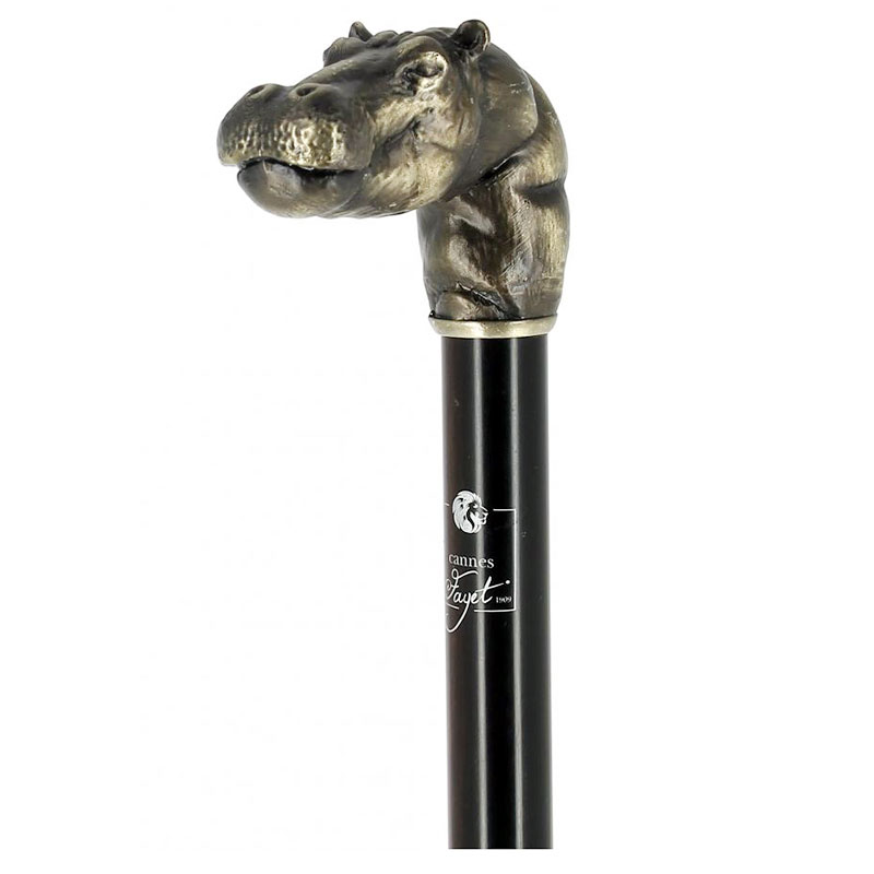Exclusive carbon fiber cane with bronze handle and hippopotamus motif