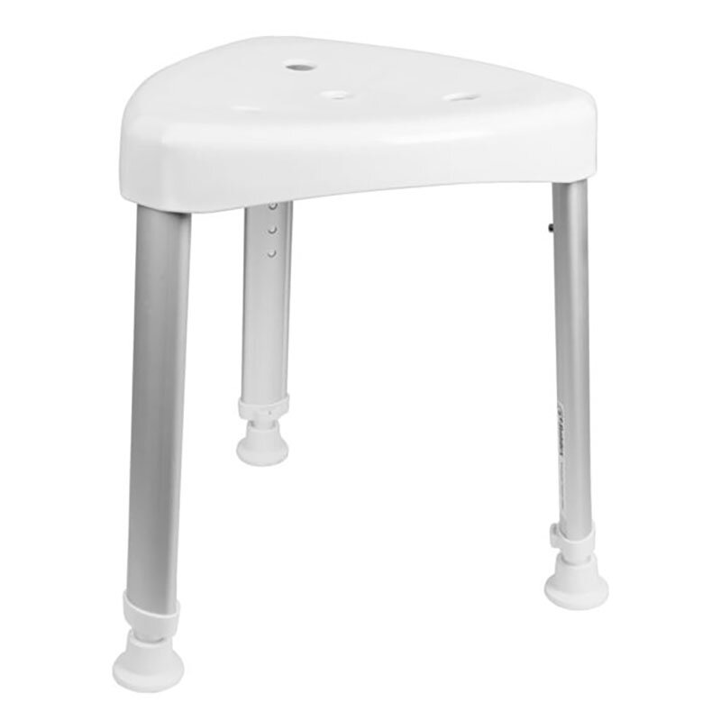 Mobilex triangular shower stool in white, perfectly adapted for shower corners