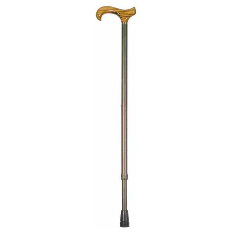 Adjustable walking cane with classic derby handle in matt brown finish