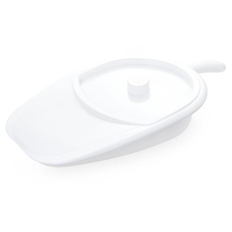 Vitility bedpan with sloping front for easy use when bedridden