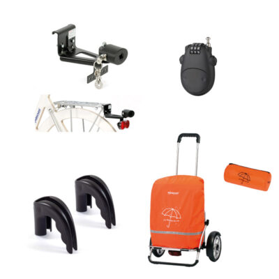Practical accessories for Andersen shopping trolley - bike mounts and rain covers